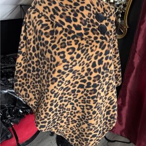 Leopard Print Shawl with Button Detail